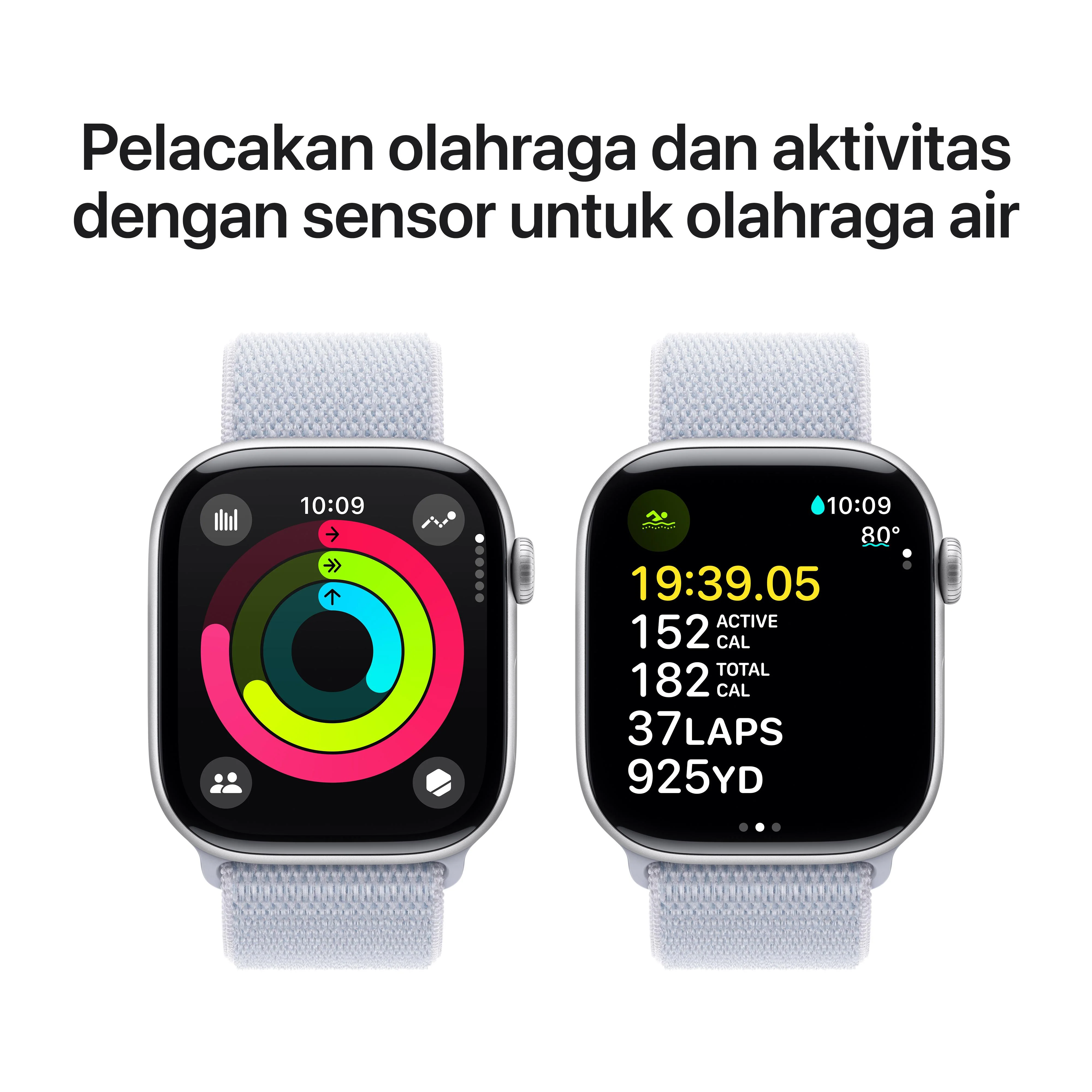 Apple Watch Series 10 GPS 46mm Silver Aluminium Case with Blue Cloud Sport Loop - Image 4