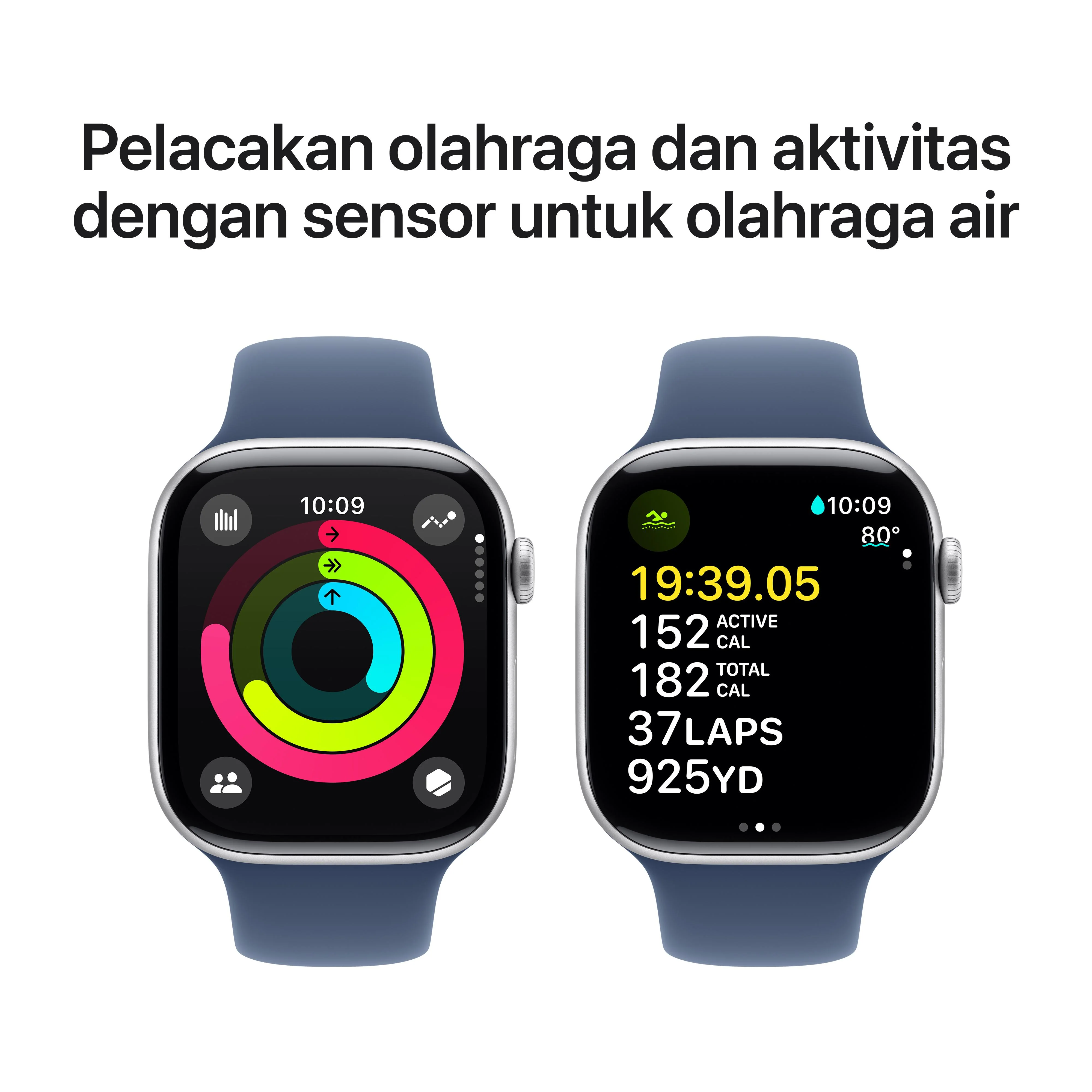 Apple Watch Series 10 GPS 46mm Silver Aluminium Case with Denim Sport Band - S/M - Image 4
