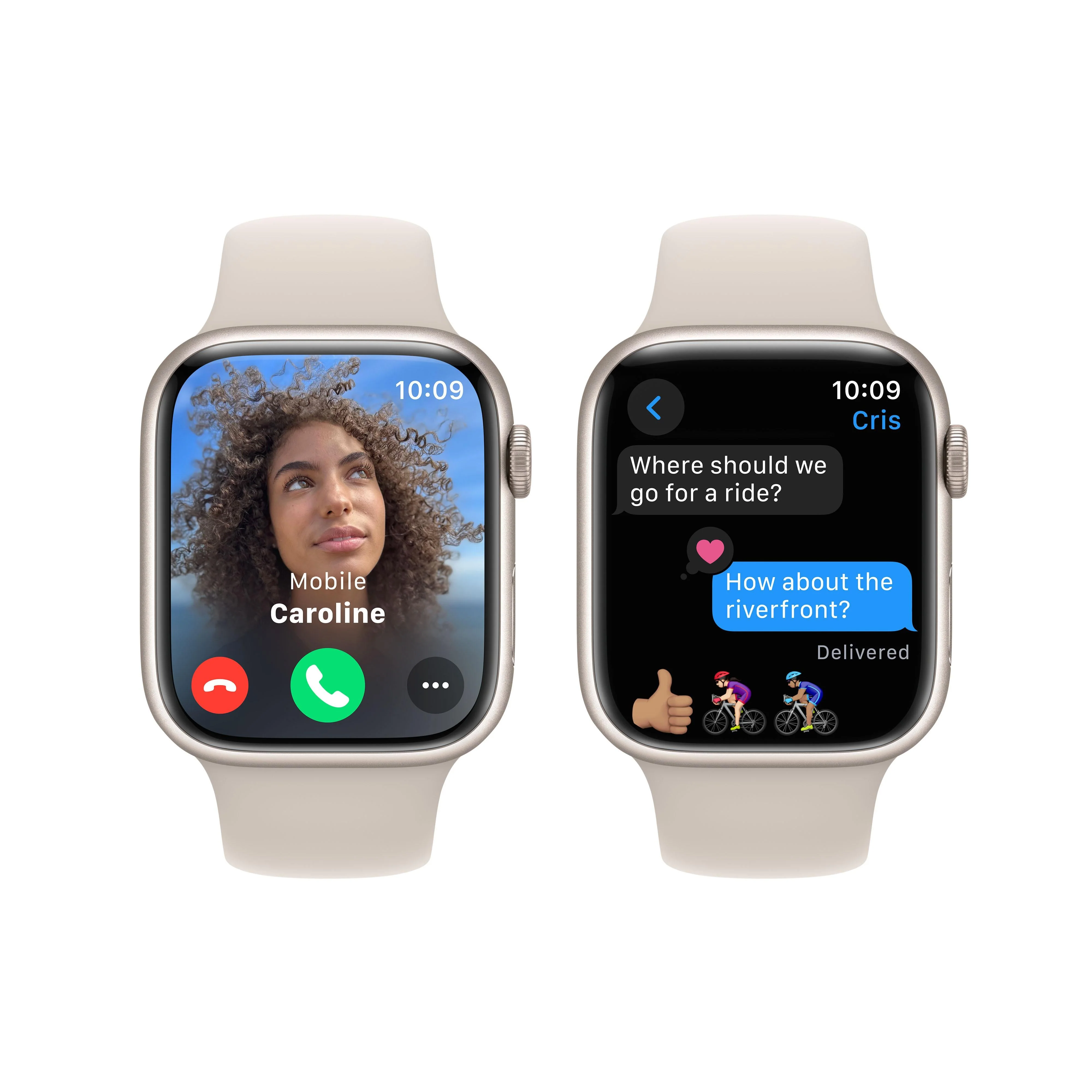 Apple Watch Series 9 GPS 45mm Starlight Aluminium Case with Starlight Sport Band - S/M - Image 6