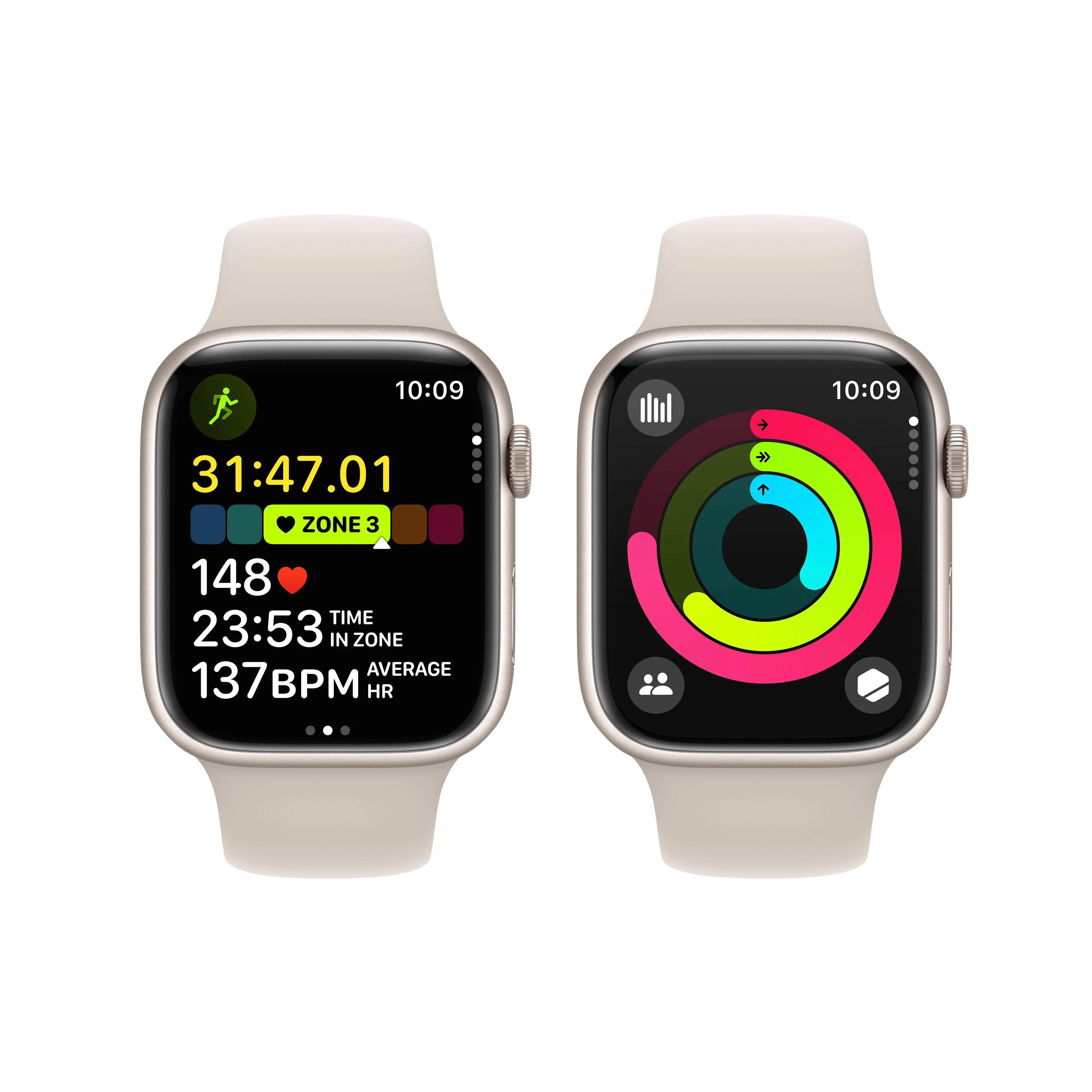 Apple Watch Series 9 GPS 45mm Starlight Aluminium Case with Starlight Sport Band - M/L - Image 8
