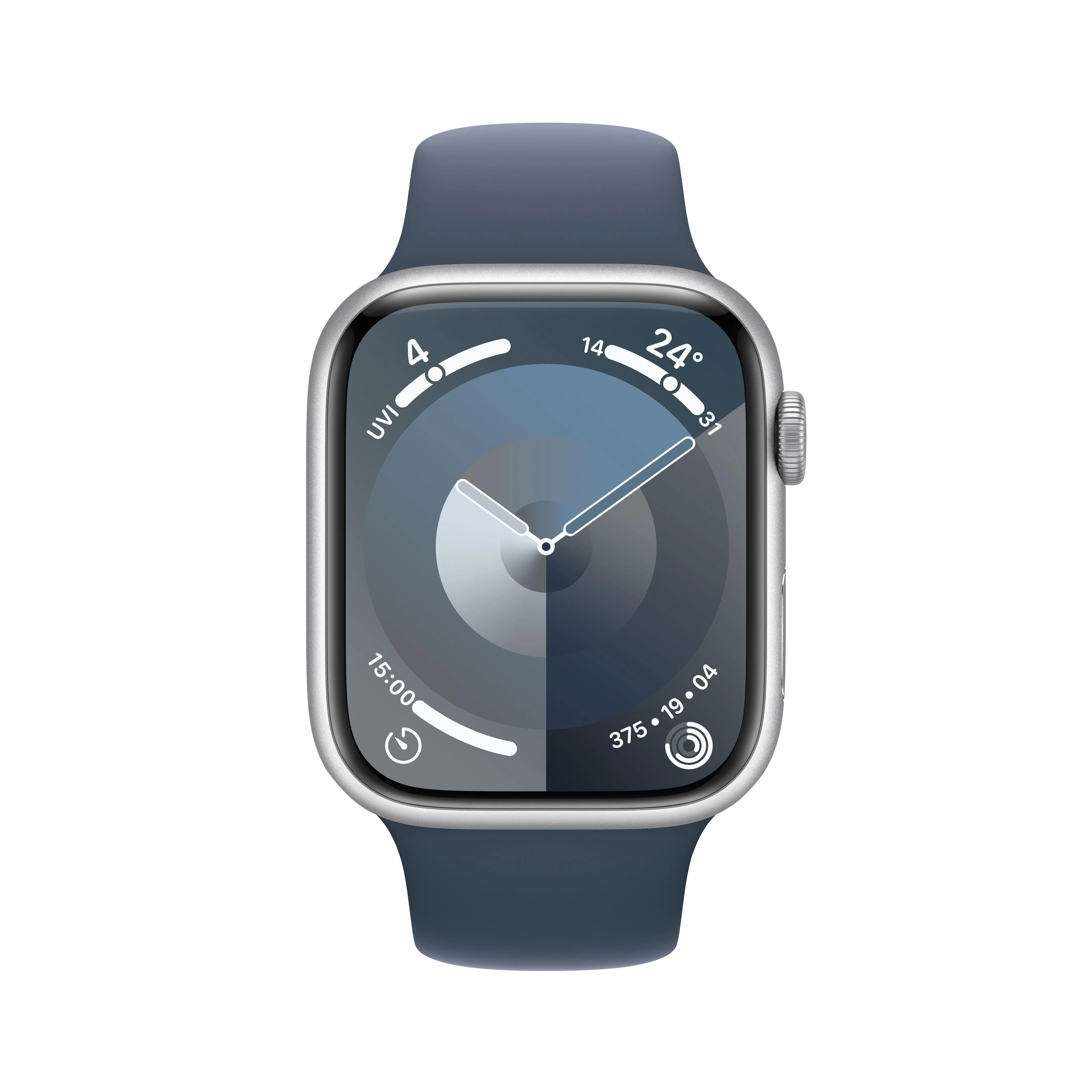 Apple Watch Series 9 GPS 45mm Silver Aluminium Case with Storm Blue Sport Band - S/M - Image 2